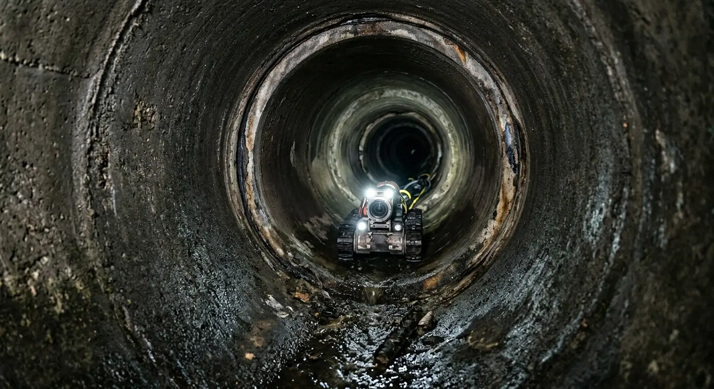 Robotic sewer camera inspecting pipe interior for Sewer Line Cleaning in Coventry