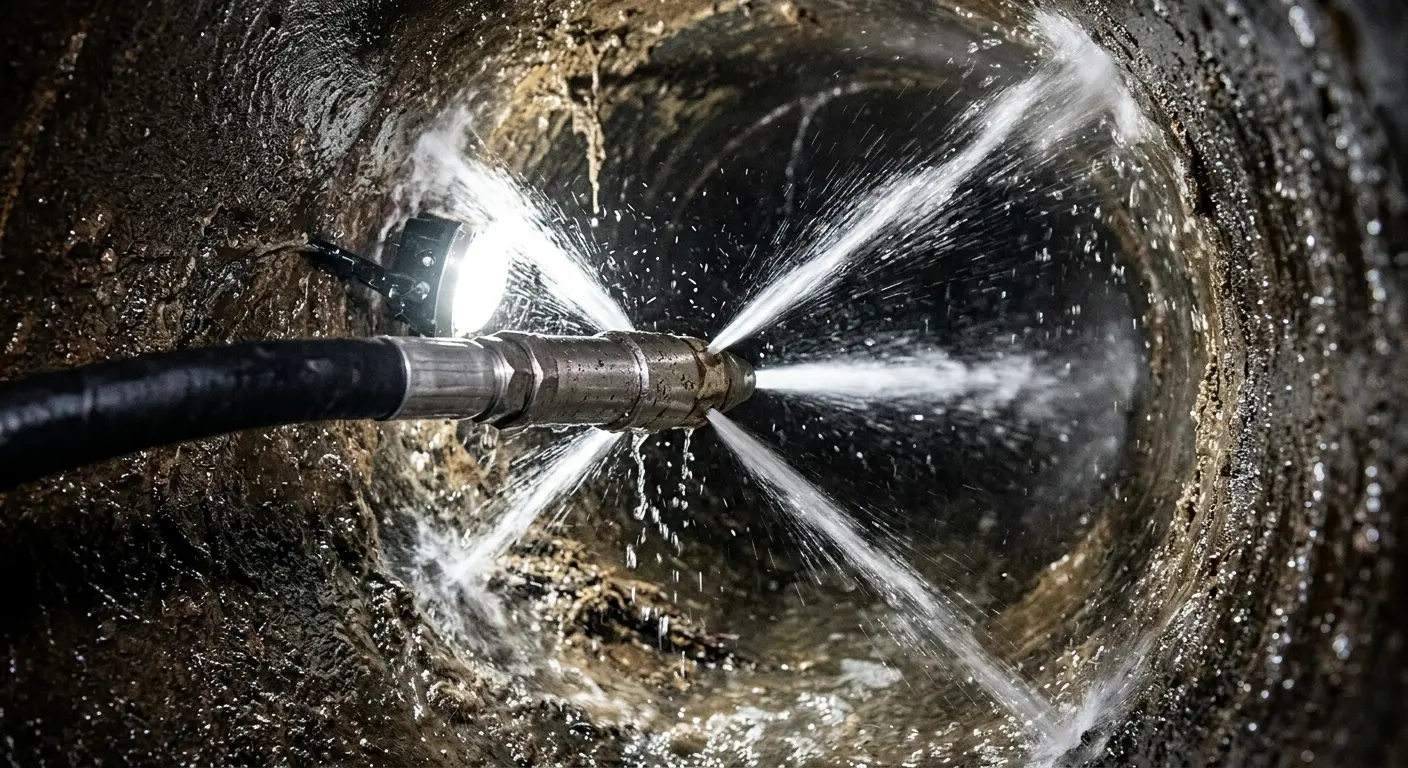 High-pressure hydro jetting nozzle cleaning sewer pipe for Storm Drain Cleaning in Coventry